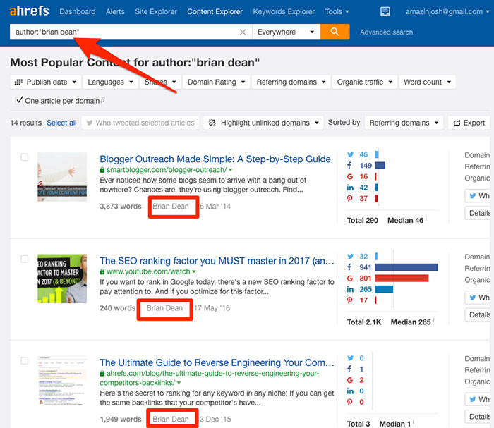 Using Ahrefs Content Explorer to find competitor guest posts