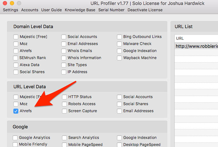 Organizing extracted URL data in URL Profiler