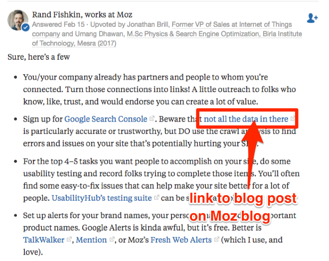 Example Quora thread answered by Rand Fishkin