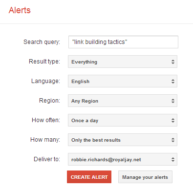 Setting up Google Alerts