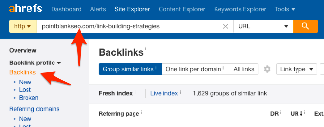 Ahrefs backlinks report