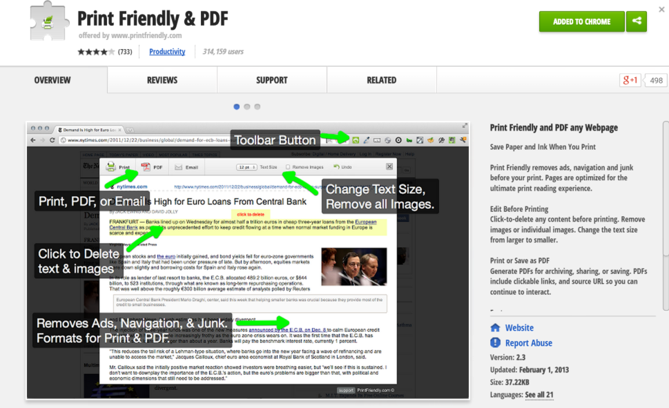 Print Friendly and PDF chrome extension