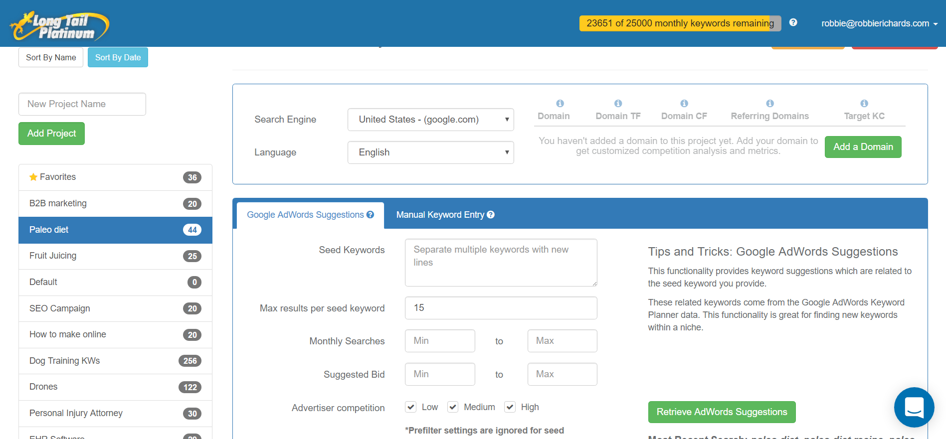 Long Tail Pro interface