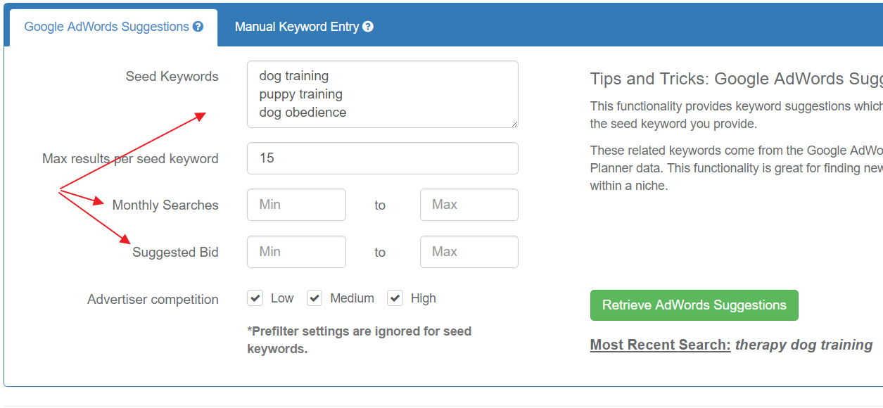 Seed keywords