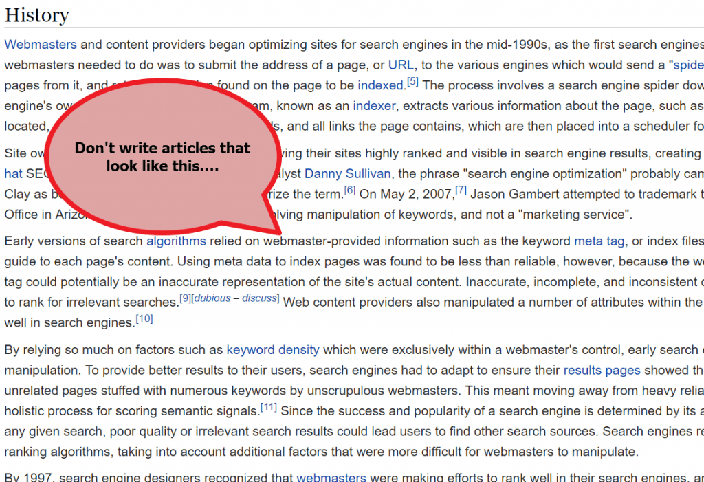 Don't write like Wikipedia unless you are Wikipedia