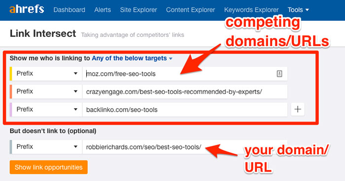 Find backlink opportunities with the Ahrefs Link Intersect Tool