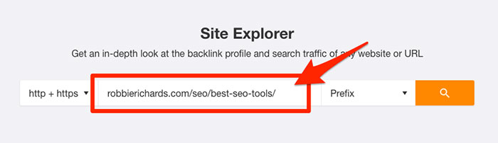Entering URL into Ahrefs Site Explorer