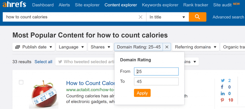 Filtering by domain rating