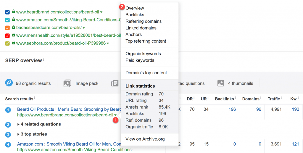 Selecting the New Links report