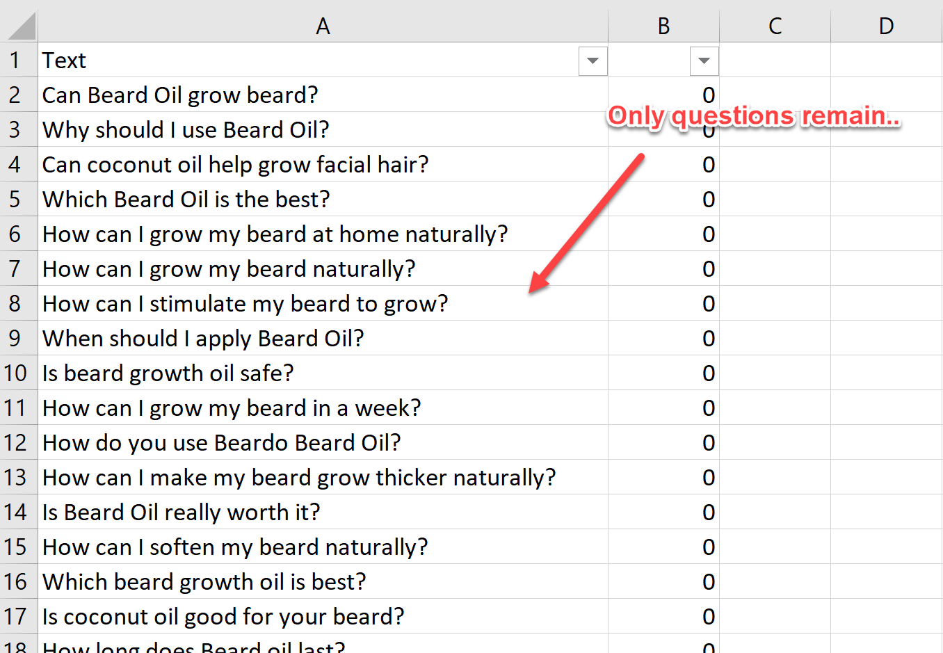 Pasting keyword data into excel