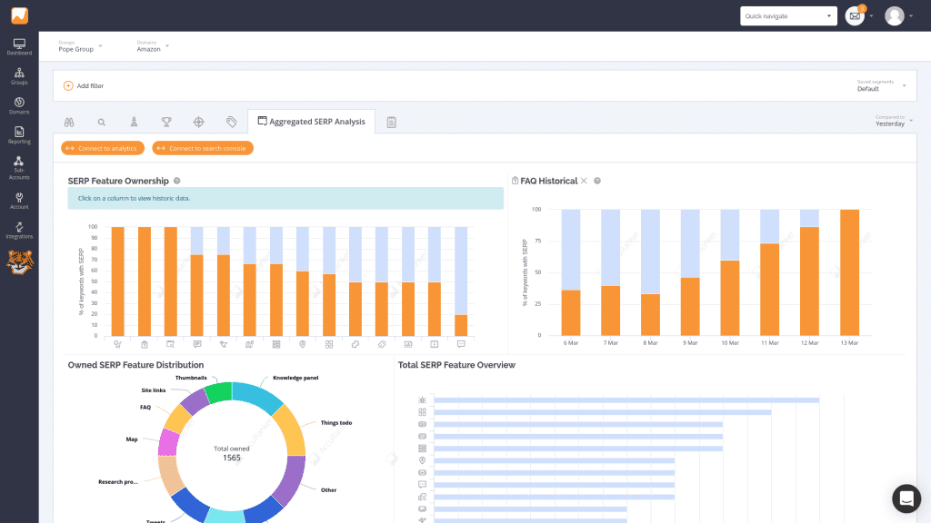 Screenshot showing how agencies can track SERP feature movements in AccuRanker. 