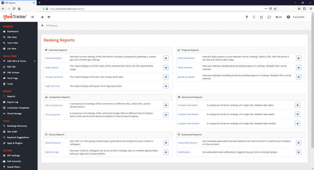 White label rank tracking reports in ProRankTracker.