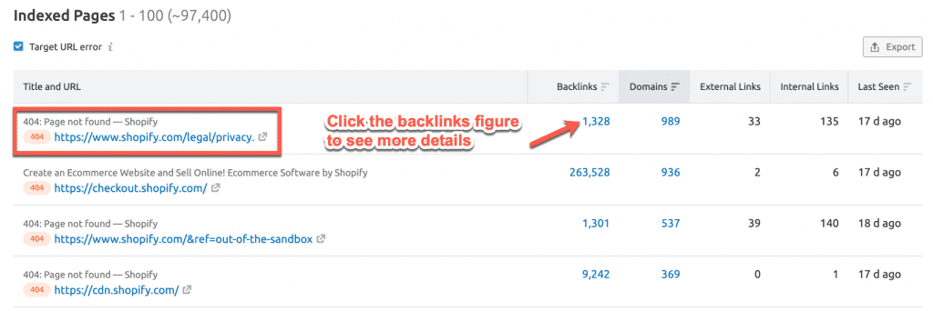 Identifying which sites are linking to 404 pages