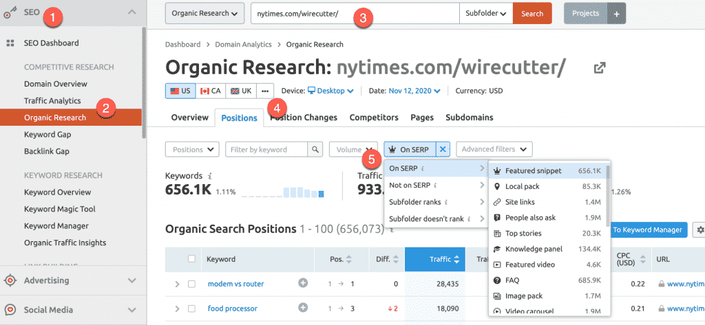 Finding featured snippet opportunities