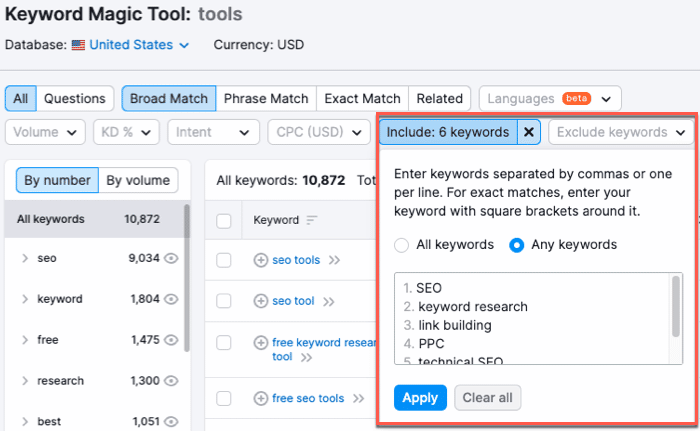 Using modifiers to find high-value keywords for link building