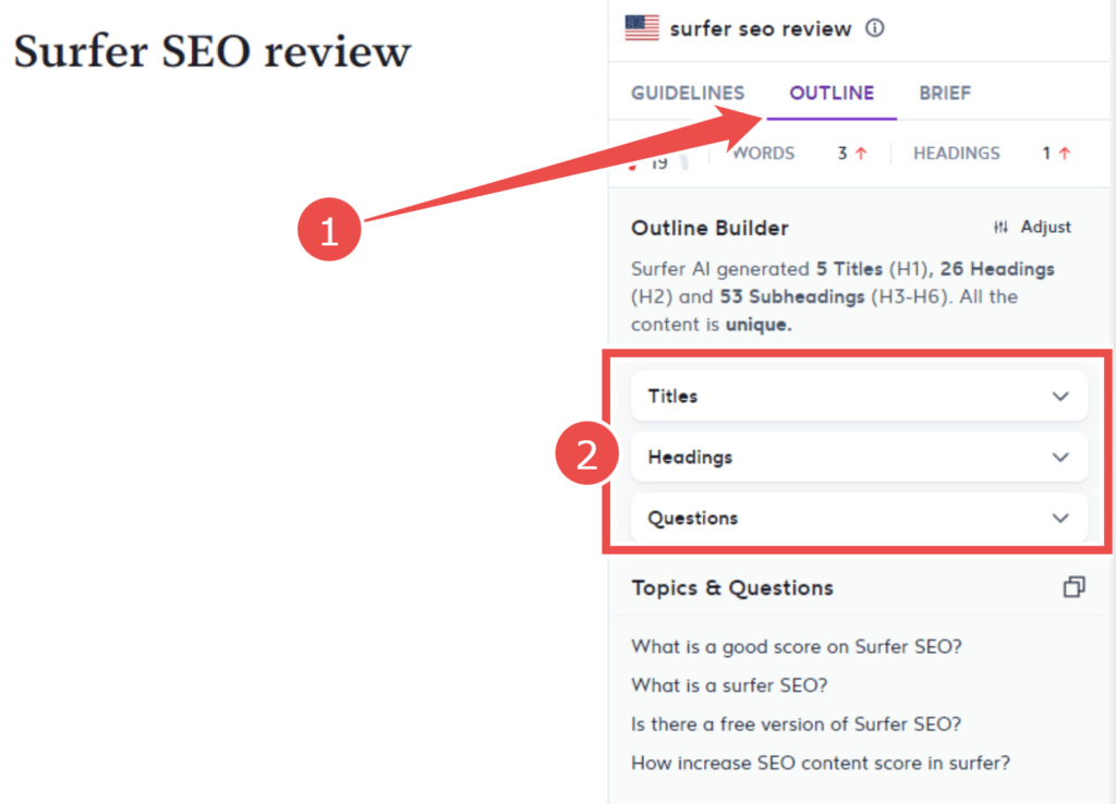 Using the Surfer Outline feature to build a content brief